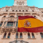 Spanish Flag in front of embassy building